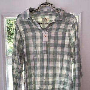 Marine Layer Verona Popover Aqua Grey Gingham top